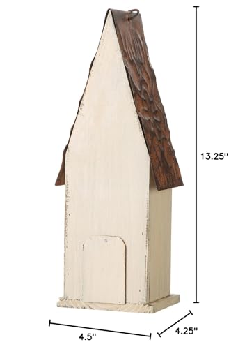 Glitzhome GH90103 Hanging Distressed Wooden Bird House Garden Decorative 13.25 Inch Tall, White glitzhome