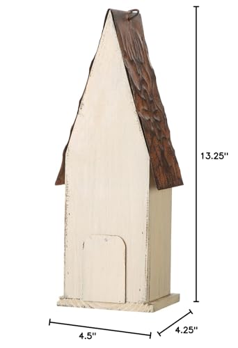 Glitzhome GH90103 Hanging Distressed Wooden Bird House Garden Decorative 13.25 Inch Tall, White - WoodArtSupply