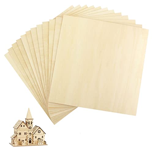 12Pcs 12x12x1/16 Basswood Sheets, Unfinished Basswood Sheets, Plywood Sheet for Arts and Crafts, Painting, Pyrography, Wood Engraving, Wood Burning,