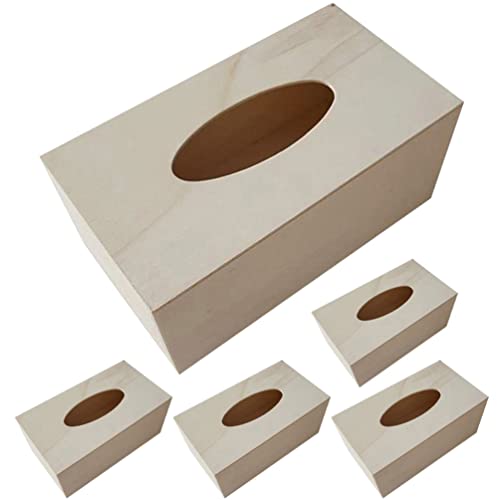 Operitacx Unfinished Wood Tissue Box Cover 5Pcs DIY Blank Wooden Napkin Box Rectangle Tissue Dispenser Box Cover for Arts Crafts Home Decoration - WoodArtSupply