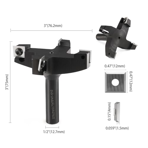 HOZLY CNC Spoilboard Surfacing Router Bit, 1/2" Shank 3" Cutting Diameter, Insert Carbide Slab Flattening Router Bit Planing Bit for Woodworking - WoodArtSupply