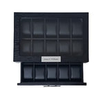 TIMELYBUYS 20 Black Ebony Wood Personalized Watch Extra Height Box Display Case 2 Level Storage Jewelry Organizer with Glass Top, Stainless Steel TIMELYBUYS