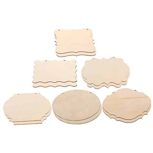 Operitacx 60 Pcs Shaped Wood Chips Unfinished Wood Hanging Plaque Unfinished Wood Banner Wood Blank Plaque Rustic Wood Sign Blank Banner Wood Boards Operitacx