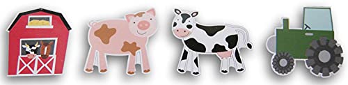 Craft Supply Farm Animals Painted Wood Cutout Shapes - 4 Mini Pieces - Barn, Cow, Pig, Tractor Multi Craft Supply
