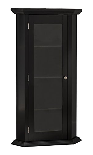 Kings Brand Furniture - Corner Curio Storage Cabinet with Glass Door, Black Finish - WoodArtSupply