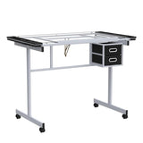 JupiterForce Adjustable Drafting Table Art Desk Drawing Table Versatile Art Craft Work Station Glass Tabletop w/2 Slide Drawers and Wheels for JupiterForce