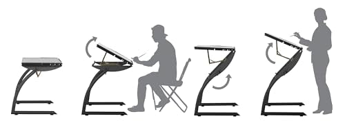 SD STUDIO DESIGNS Triflex Drawing Table, Sit to Stand Up Adjustable Office Home Computer Desk, 35.25" W X 23.5" D, Charcoal Black/Clear Glass SD STUDIO DESIGNS