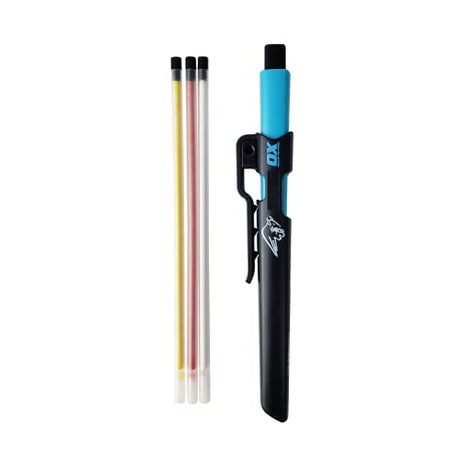 OX Tools Pro Tuff Carbon Marking Pencil Mechanical Construction Pencil Value Pack 4 Leads Included & Pencil Holder with Sharpener Belt Clip OX Tools