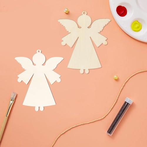 Angel Shape Wooden Christmas Blank Wood with Twines Art Unfinished Ornaments for Christmas Wedding Birthday Party Christmas Thanksgiving Day Zontween