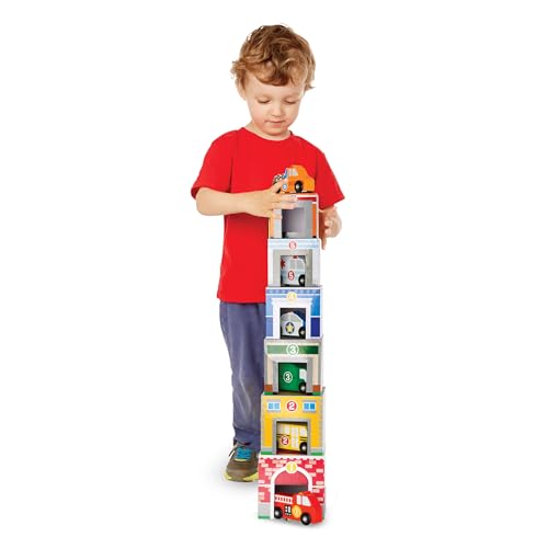 Melissa & Doug Nesting and Sorting Blocks - 6 Buildings, 6 Wooden Vehicles - Numbers Learning, Car Garage, Sorting And Stacking Toys For Toddlers Melissa & Doug