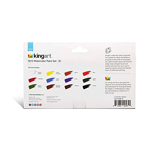 KINGART Studio Watercolor Paint, 12 ml (.4oz), Set of 12 Colors - WoodArtSupply