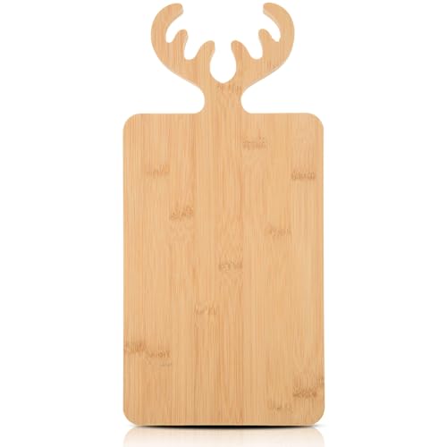 Bamboo Cutting Board with Antler Handle Christmas Wooden Serving Board Bamboo Wood Cheese Charcuterie Board Decorative Carving Cutting Board for - WoodArtSupply