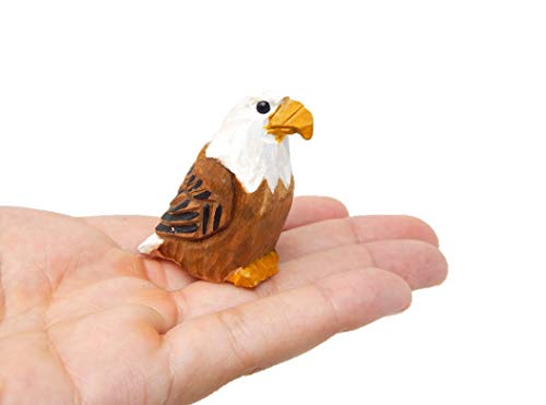 Bald Eagle Figurine Small Wood Bird Statue Art Carving Decoration Miniature Animal Cake Topper - WoodArtSupply