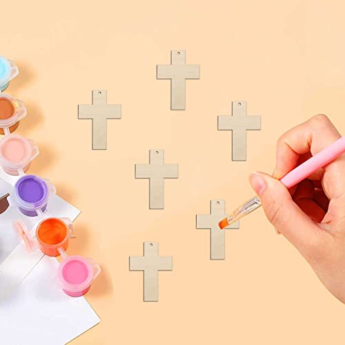 30pcs Mini Cross Wood DIY Crafts Cutouts 2" Wooden Cross Shaped Hanging Ornaments with Jute Twines Gift Tags for Easter Halloween Holiday Party Creaides
