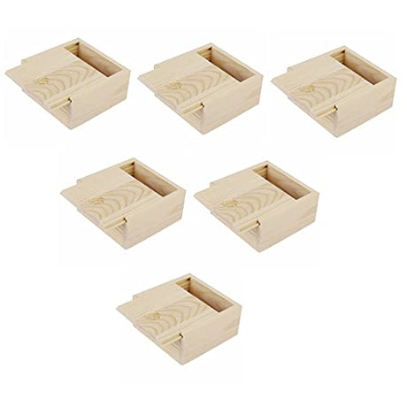 Chris.W 6pcs Wooden Unfinished Storage Box with Slide Top, Square Wood Gift Box, Soap Box, Vintage Wooden Storage Box for DIY Craft Jewelry Chris.W