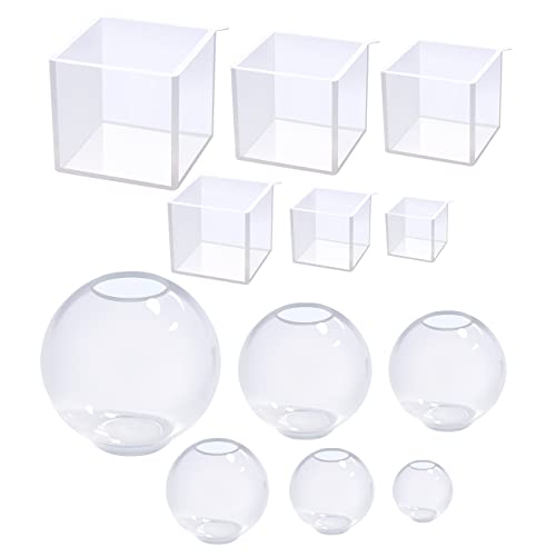 12Pcs Transparent Resin Molds Silicone Set, Clear Silicone Molds for Epoxy Resin Include Seamless Sphere ,Deep Cube Resin Molds Silicone,Molds for Loyohep