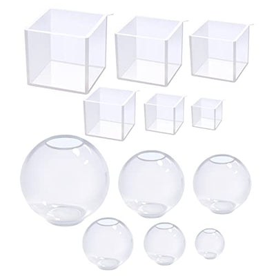 12Pcs Transparent Resin Molds Silicone Set, Clear Silicone Molds for Epoxy Resin Include Seamless Sphere ,Deep Cube Resin Molds Silicone,Molds for