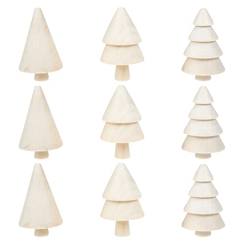 NOLITOY 9Pcs Unfinished Wooden Peg Dolls Blank Wood Christmas Trees for Xmas Decor DIY Crafts Graffiti Drawing Toy NOLITOY