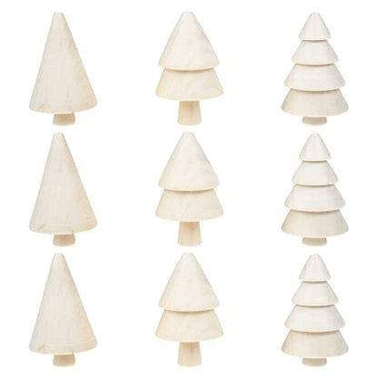 NOLITOY 9Pcs Unfinished Wooden Peg Dolls Blank Wood Christmas Trees for Xmas Decor DIY Crafts Graffiti Drawing Toy