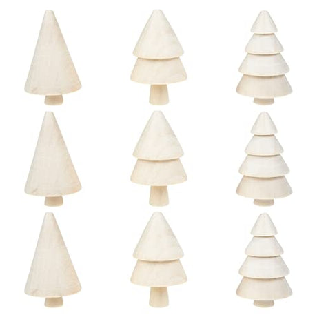 NOLITOY 9Pcs Unfinished Wooden Peg Dolls Blank Wood Christmas Trees for Xmas Decor DIY Crafts Graffiti Drawing Toy NOLITOY