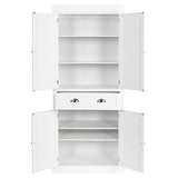 VINGLI Upgraded 72” Freestanding White Storage Cabinet with Doors and Shelves Adjustable, Wood Pantry Storage Cabinet with Drawers for Kitchen, VINGLI