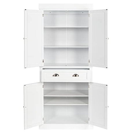 VINGLI 72-Inch White Storage Cabinets with Drawers, Freestanding Pantry Cabinets with Doors and Shelves Adjustable, Wood Farmhouse Kitchen Pantry VINGLI