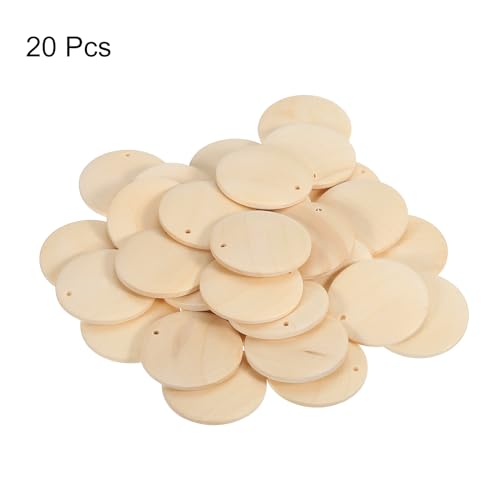 uxcell Round Wooden Discs, 20Pcs 35mm - Log Unfinished Wood Circles with Holes, Wood Ornaments for Crafts, DIY Jewelry Accessories, Birthday Board