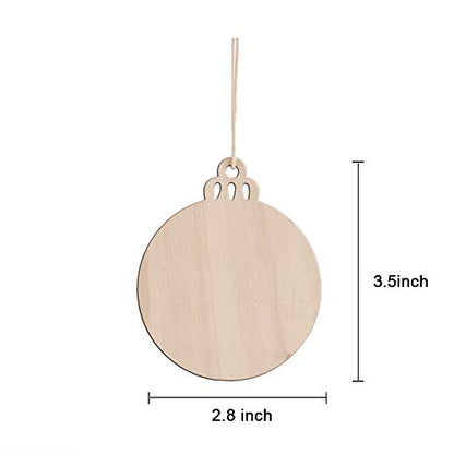 KSPOWWIN 50pcs Round Blank Wood Slices with Holes for DIY Christmas Ornaments Hanging Decorations, 3.5" Unfinished Wooden Christmas Cutouts Ornaments - WoodArtSupply