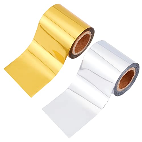 SUPERFINDINGS 2 Rolls Heat Transfer Foil Paper Golden Silver Hot Foil Transfer Sheets Hot Foil Paper Rolls for DIY Craft Embossing Scrapbooking - WoodArtSupply