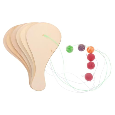 Hohopeti 6pcs White Billet Wooden Racket Paddle Balls with String Unfinished Fraternity Paddle DIY Craft Hohopeti