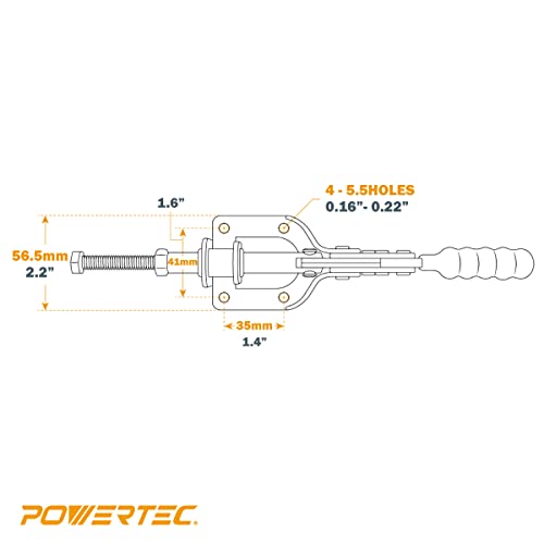 POWERTEC 4PK Toggle Clamp, 300lbs Holding Capacity, 302F Quick Release Push/Pull Clamp for Woodworking Jigs and Fixtures, Pocket Hole Jigs, Welding, POWERTEC