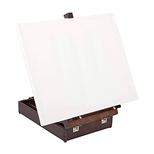 KINGART 702 Adjustable Wood Table Sketchbox Easel, Premium Beechwood Espresso Stain - Portable Artist Desktop Storage Case, Hold All Supplies KINGART