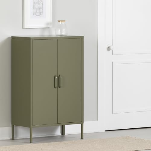 South Shore Eddison Metal 2-Door Storage Cabinet, Olive Green - WoodArtSupply