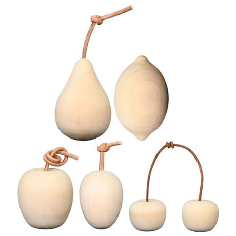 VILLCASE Unfinished Unpainted Wooden Balls 5pcs Pear Apple Lemon Cherry Kiwi Unpainted Wooden Fruits Decoration Unfinished Wood Fruit Figurines for VILLCASE