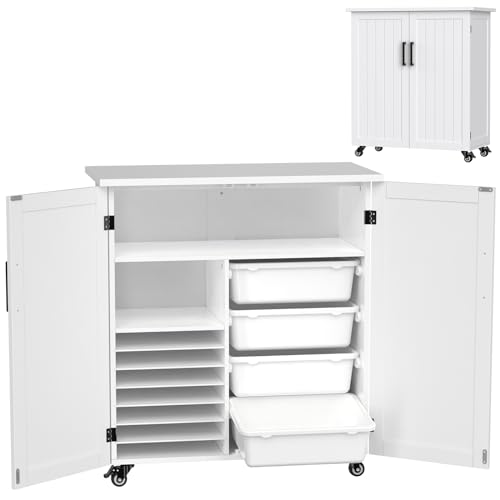 GDLF Craft Cart Compatible with Cricut Machine Cricut Table with Storage Cabinet Rolling Cricut Cart Furniture with Drawers Designed for Cricut GDLF
