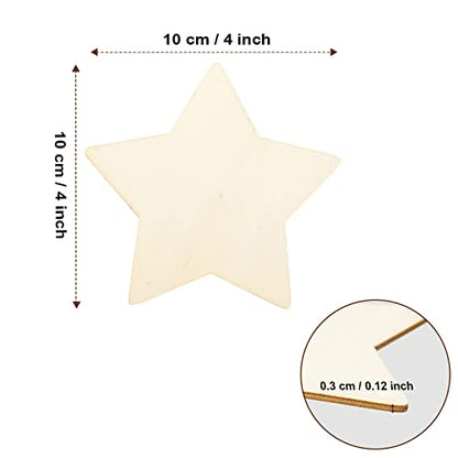 50PCS Unfinished Blank Wood Pieces, 4 Inch Natural Wooden Cutouts Ornaments for DIY Crafts Projects and Christmas Party Wedding Decoration(Star