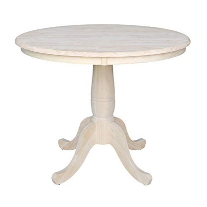 IC International Concepts 36" Round Top Pedestal Dining Table, Unfinished - WoodArtSupply