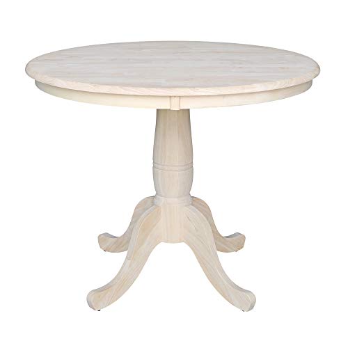 IC International Concepts 36" Round Top Pedestal Dining Table, Unfinished - WoodArtSupply