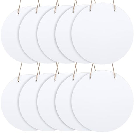 Beeveer 10 Pcs Round Sublimation Door Hanger Blanks 10 x 10 Inch Wall Hanging MDF Wood Blanks Unfinished Wooden Blank Wood Sign Circle Sublimation Beeveer