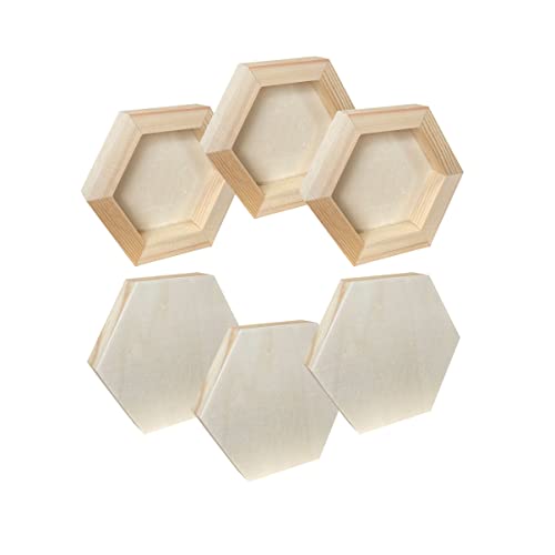 6 Pack Unfinished Wood Canvas Boards for Painting, 4x4.6 in Hexagon Wooden Panels for Crafts