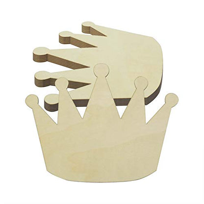 JANOU 6pcs Crown Shaped Wood DIY Craft Cutouts Unfinished Wooden Blank Wood Embellishments Ornaments for Wedding Birthday Christmas Party Decoration, - WoodArtSupply