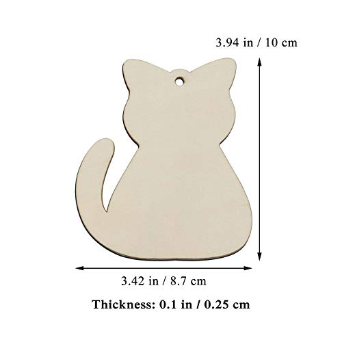 20pcs Wood Cat Cutouts DIY Craft Embellishments Little Kitten Unfinished Wood Gift Tags Ornaments for Wedding Pet Party Christmas Decoration
