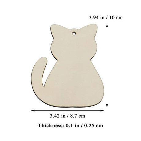 20pcs Wood Cat Cutouts DIY Craft Embellishments Little Kitten Unfinished Wood Gift Tags Ornaments for Wedding Pet Party Christmas Decoration JANOU