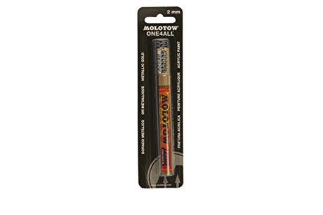 Molotow ONE4ALL Acrylic Paint Marker, 2mm, Metallic Gold, Blister Carded, 1 Each (127.306BC) MOLOTOW