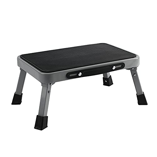 TreeLen 1-Step 330lbs Capacity Folding Metal Step Stool, Portable Step Ladder, Non-Slip, Sturdy TreeLen