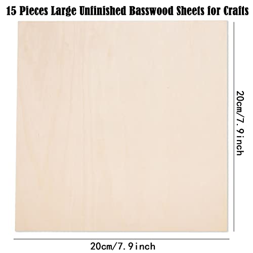 15 Pack Basswood Sheets for Crafts-8 x 8 x 1/16 Inch- 2mm Thick Plywood Sheets with Smooth Surfaces-Unfinished Squares Wood Boards for Laser Cutting, AWIZOM