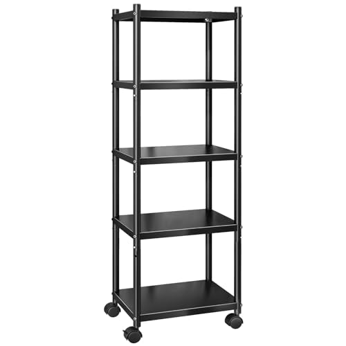 PXRACK 5-Tier Kitchen Storage Shelves, Adjustable Metal Shelves for Storage Pantry Shelves with Rolling Wheels, Storage Rack Shelving Unit Organizer PXRACK