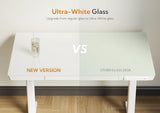 Claiks Glass Standing Desk with Drawers, 48×24 Inch Adjustable Stand Up Desk, Quick Install Home Office Computer Desk with USB Ports, White Claiks