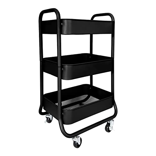 HOMESTEAD 3-Tier Rolling Cart - Heavy Duty Metal Rolling Cart, Lockable Casters, Multifunctional Storage Shelves - Great for Kitchen, Office, - WoodArtSupply