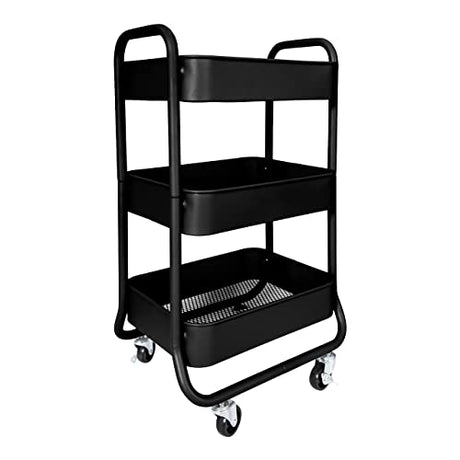 HOMESTEAD 3-Tier Rolling Cart - Heavy Duty Metal Rolling Cart, Lockable Casters, Multifunctional Storage Shelves - Great for Kitchen, Office, HOMESTEAD